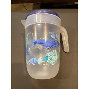Mainstays 1 Gallon Plastic Pitcher Blue Fish Nautical Print BPA Free